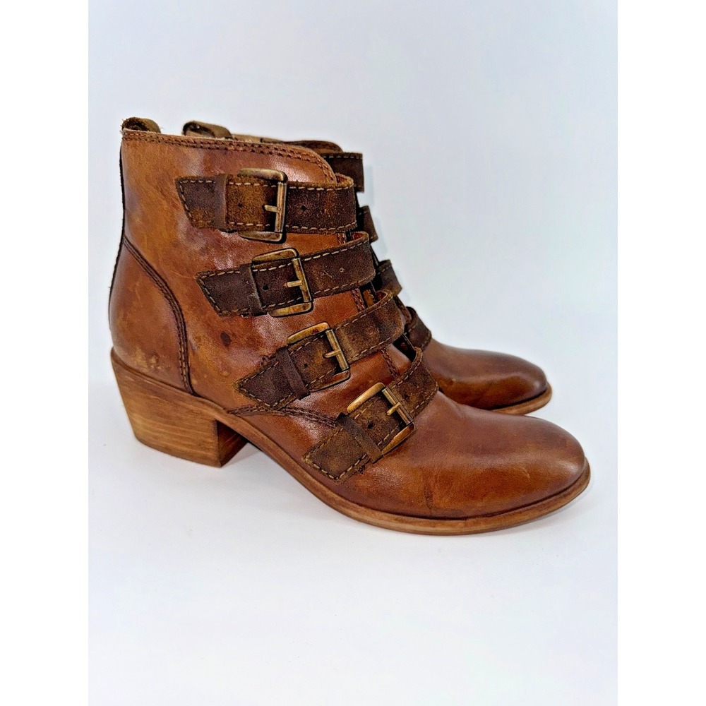 BED|STU ROAN Brown Leather Boots 4 Buckle Block Heel Moto Boho Western Sz 7.5 - Picture 4 of 14